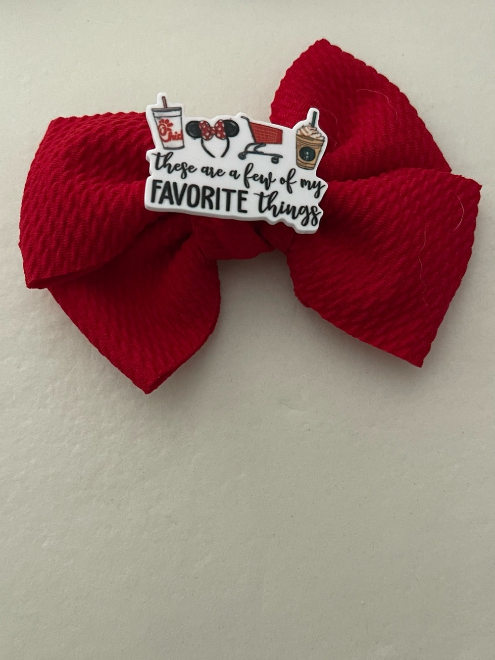 Red Grosgrain Hair Bow with 'Favorite Things' Pin
